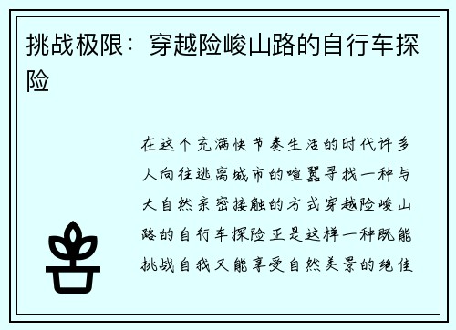 挑战极限：穿越险峻山路的自行车探险