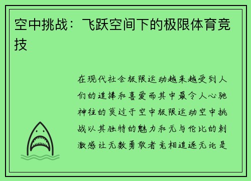空中挑战：飞跃空间下的极限体育竞技